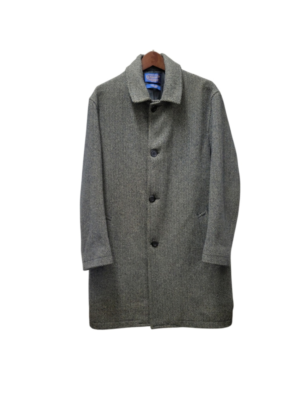 Pendleton Men's Gray Herringbone 4-Button Center-Vent Lined Overcoat Size Medium